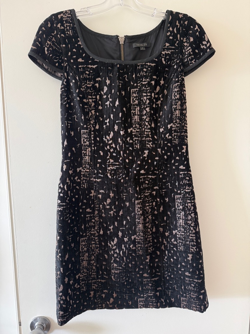 Rachel Zoe Black with Gold Abstract-Print Scoop-Neck Mini Dress